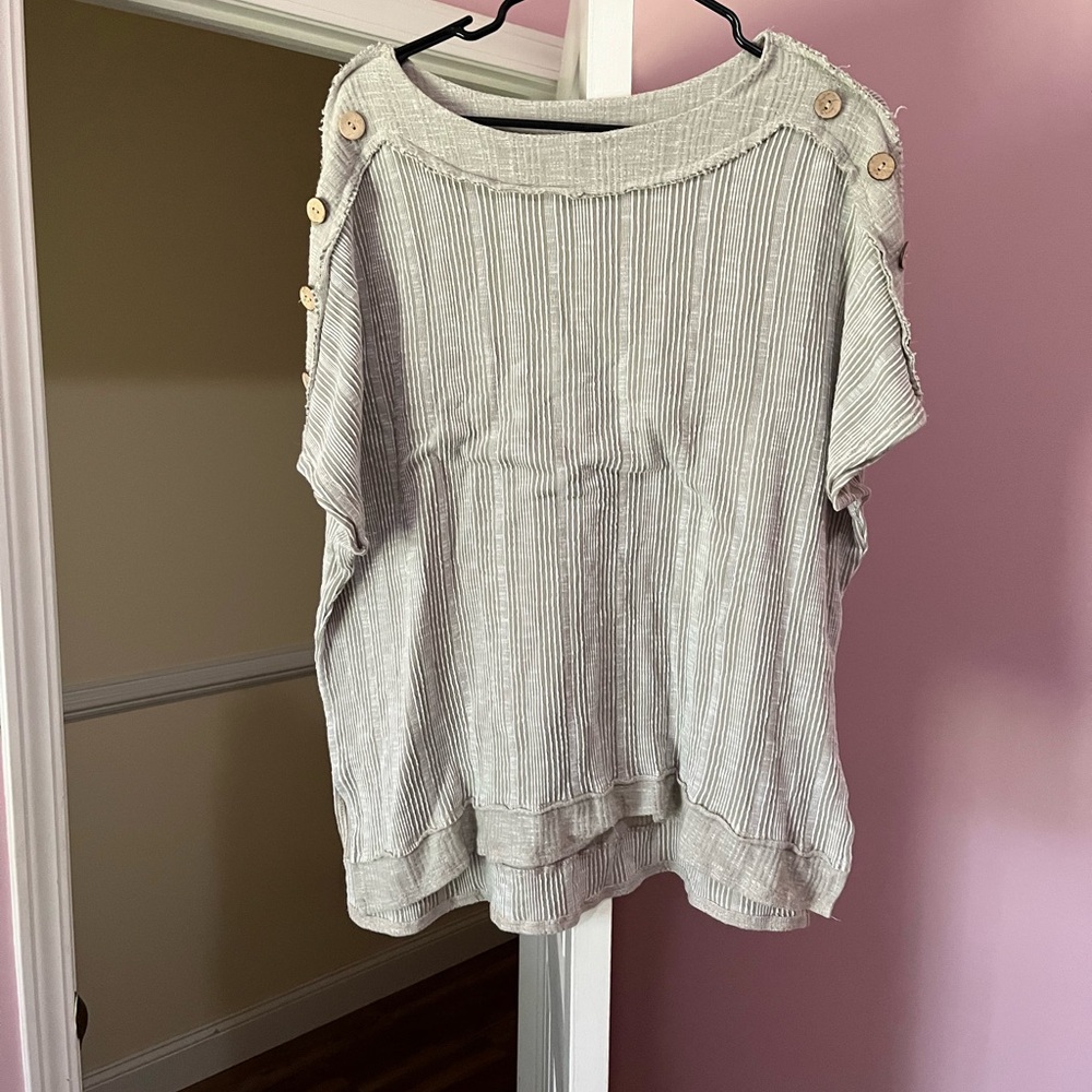 Striped Gray Button-Detail Top